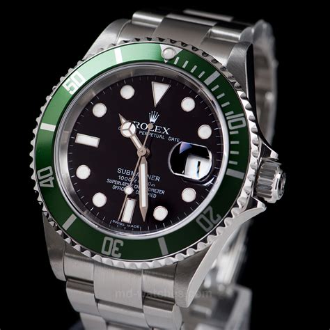 rolex submariner date green in stainless steel|Rolex green bezel submariner.